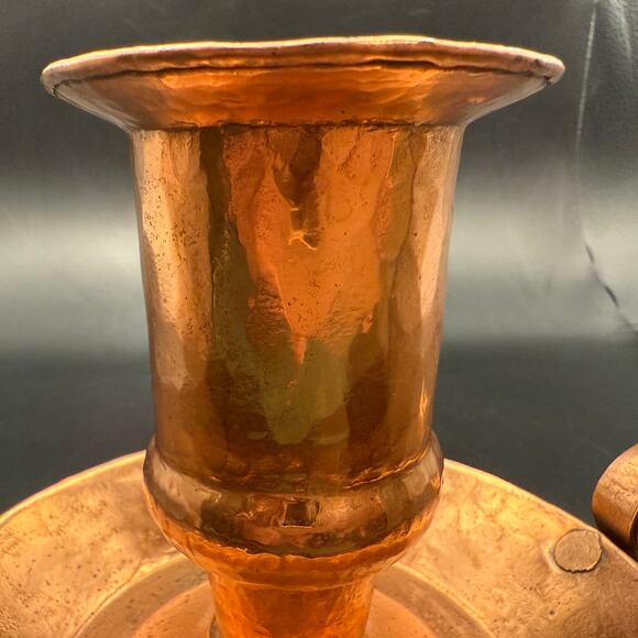 Vintage Hand-Hammered Copper Chamber Candlestick Holder | Rustic Farmhouse Decor - Picture 6 of 6